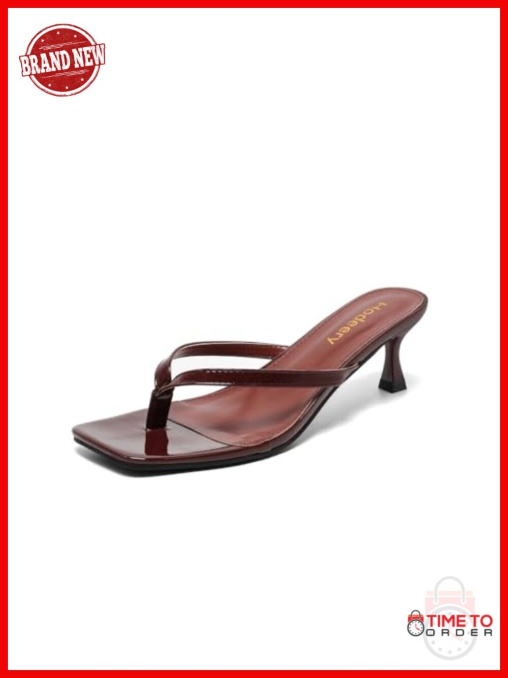 Kitten Heel Thong Sandals Faux Leather Square Toe Slip On Dressy Slides